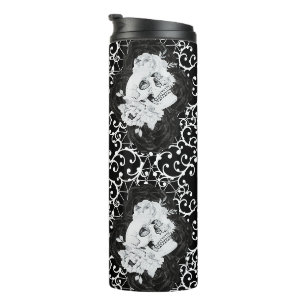 Bouteilles Isothermes Design gothique avec crâne et rose noir