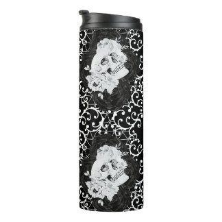 Bouteilles Isothermes Design gothique avec crâne et rose noir