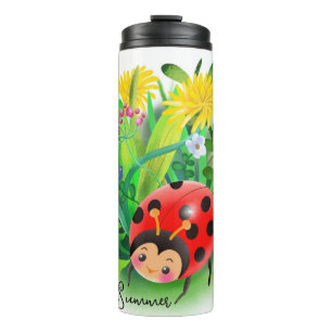 Bouteilles Isothermes dessin humoristique ladybug parmi les fleurs d'été