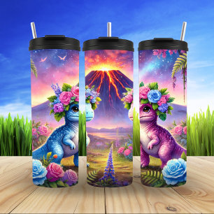 Bouteilles Isothermes Dinosaures lunaires dans les Couronnes Fleurs