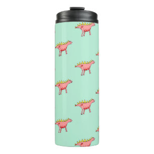 Bouteilles Isothermes dinosaures roses motif sur bleu pâle