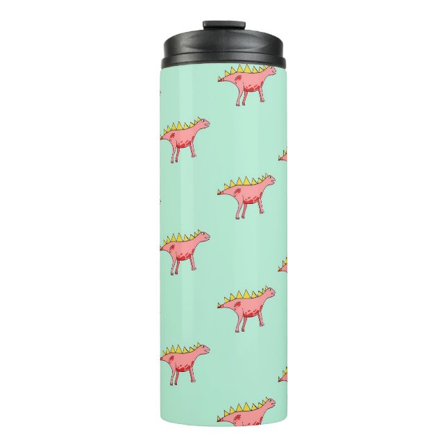 Bouteilles Isothermes dinosaures roses motif sur bleu pâle (Devant)