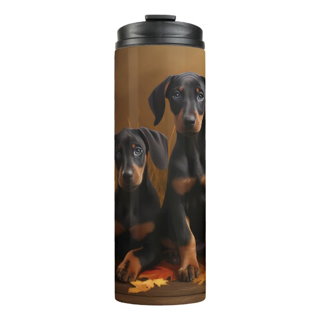 Bouteilles Isothermes Doberman Chiot Automne Citrouille de plaisir (Devant)
