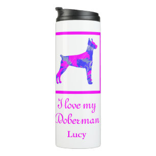 Bouteilles Isothermes Doberman Pinscher Dog Hot rose & Blue Silhouette