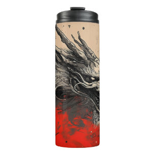 Bouteilles Isothermes Dragon chinois majestueux avec plaque d'encre roug