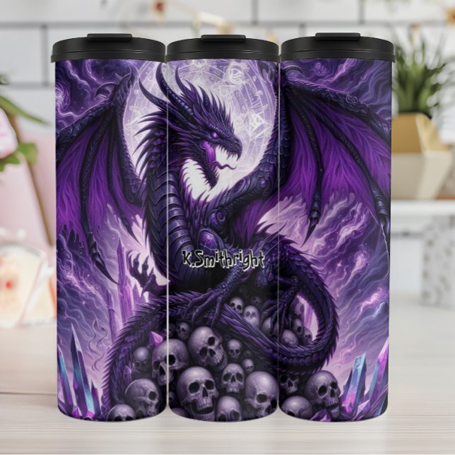 Bouteilles Isothermes Dragon mauve majestueux sur Pile du crâne (Créateur téléchargé)