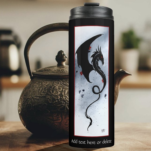 Bouteilles Isothermes Dragon tribal noir gras rouge et bleu fleurs (Créateur téléchargé)