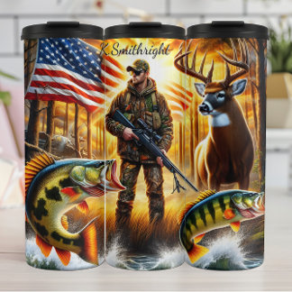 Bouteilles Isothermes Drapeau américain Hunter Fish Deer