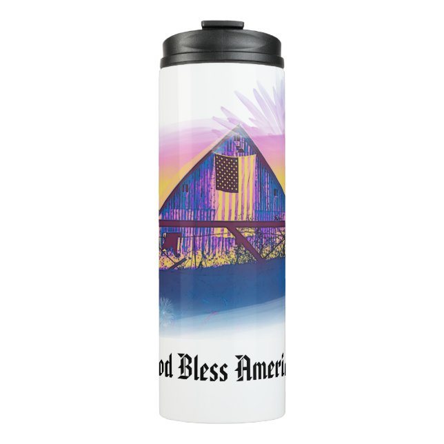 Bouteilles Isothermes *~* Drapeau American Old Barn DIEU BLESS AMERICA A (Devant)