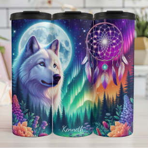Bouteilles Isothermes Dreamcatcher de loup mystique sous ciel lune brill