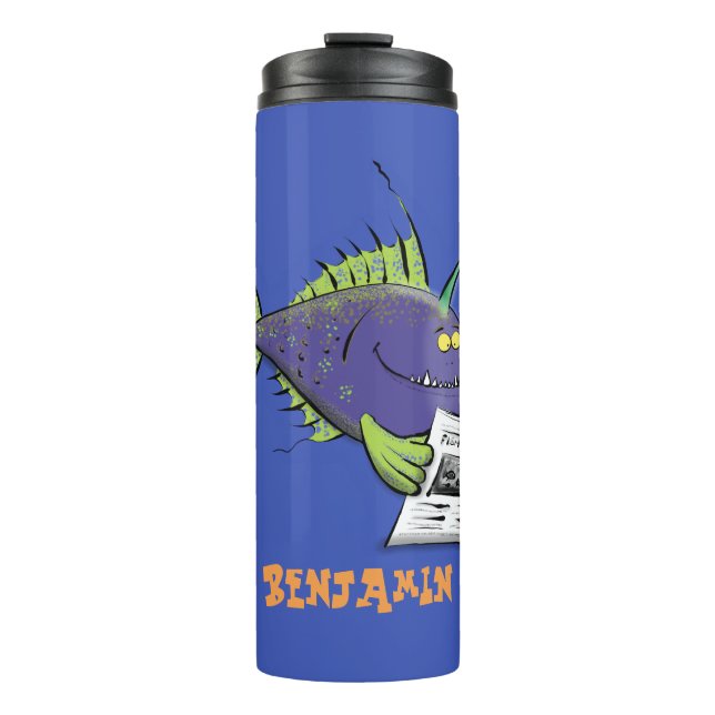 Bouteilles Isothermes Drôle caricature de poisson de pêcheur (Devant)