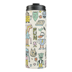 Bouteilles Isothermes Drôle Wacky Doodle Caractères Set 2. Textu vintage