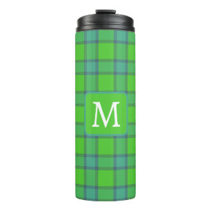 Bouteilles Isothermes Écossais vert & carreaux tartan bleu monogramme