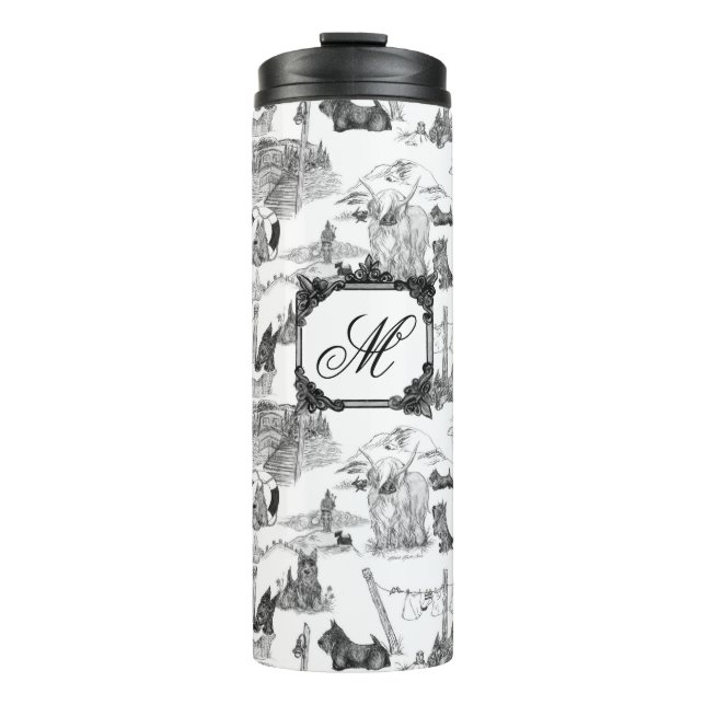 Bouteilles Isothermes ÉCOSSE Terrier Toile noire avec Monogramme (Devant)