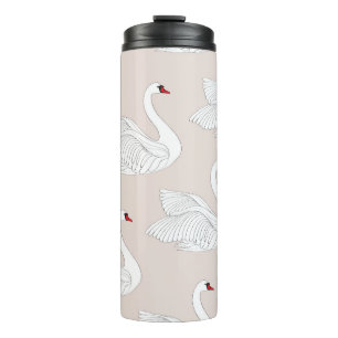 Bouteilles Isothermes Elégance du cygne : Motif blanc ornemental.