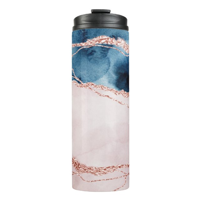 Bouteilles Isothermes Élégance mystique | Turquoise Bleu et Rose Or Agat (Devant)