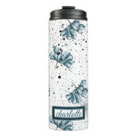 Élégant acier bleu Floral Monogramme