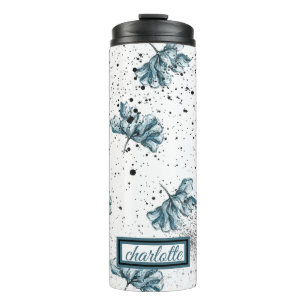 Bouteilles Isothermes Élégant acier bleu Floral Monogramme