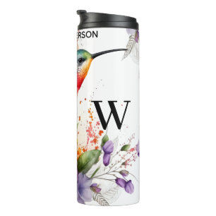 Bouteilles Isothermes Élégant Aquarelle Monogramme de colibri avec nom