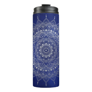 Bouteilles Isothermes Elégant argent sur le bleu profond floral Henna Ma
