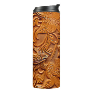 Bouteilles Isothermes Élégant Camel Brown Faux en Cuir Embossé