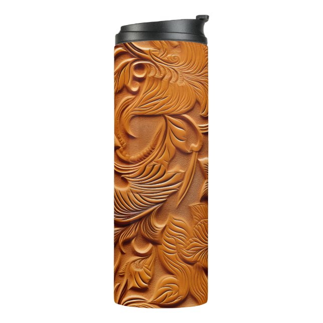 Bouteilles Isothermes Élégant Camel Brown Faux en Cuir Embossé (Tourné sur la gauche)