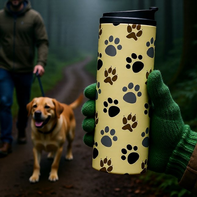 Bouteilles Isothermes Elégant chien pattes crème (Elegant Cream Dog Paw Print Thermal Tumbler)