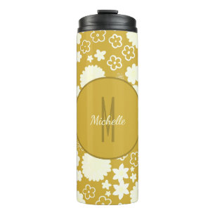 BOUTEILLES ISOTHERMES ÉLÉGANT CRÈME D'OR FLEURS MONOGRAMME OR FLORAL