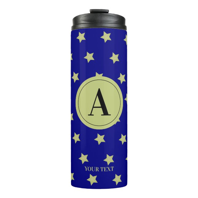 Bouteilles Isothermes Elegant Gold & Blue Star Pattern Monogram (Devant)