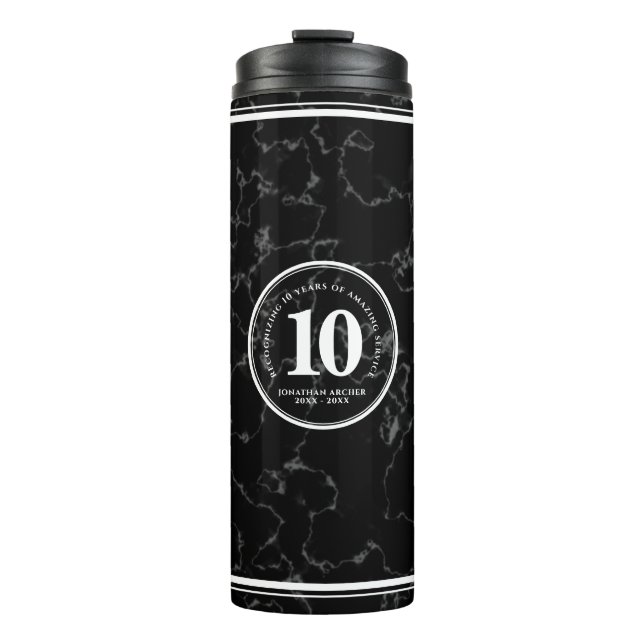 Bouteilles Isothermes Élégant marbre noir 10 ans de travail Anniversaire (Devant)