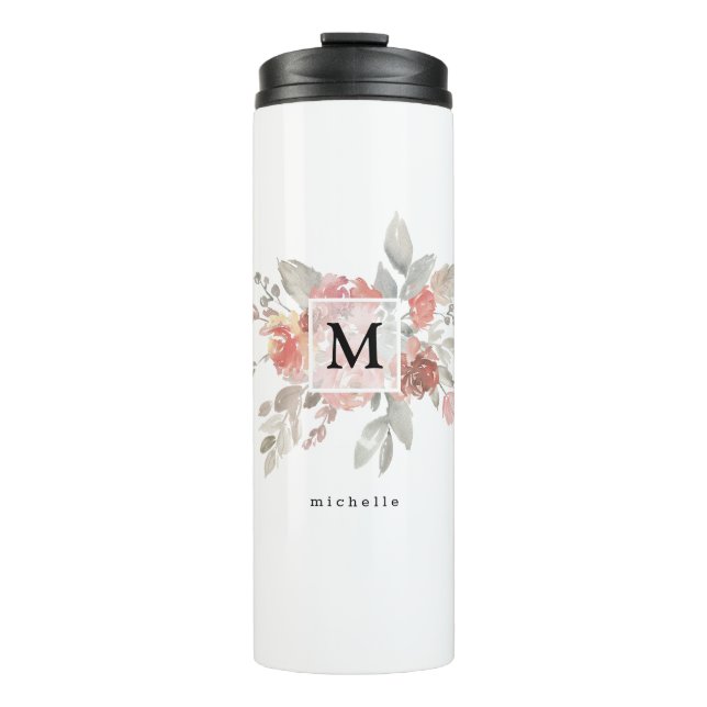 Bouteilles Isothermes Élégant Monogramme floral rose pâle (Devant)