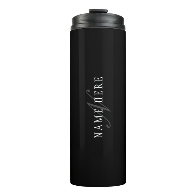 Bouteilles Isothermes Élégant Monogramme personnalisable | Noir gris bla (Devant)