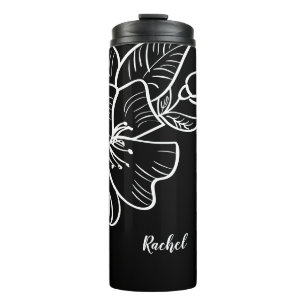 Bouteilles Isothermes Élégant noir & blanc Floral élégant Nom personnali