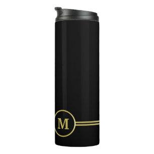 Bouteilles Isothermes Élégant or Monogramme personnalisé sur noir