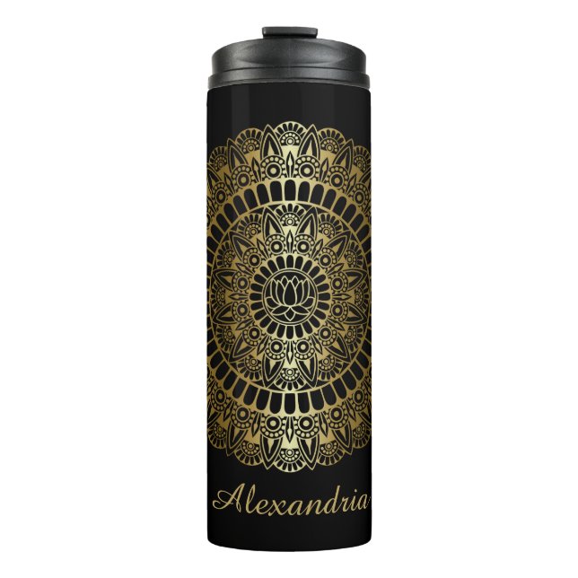 Bouteilles Isothermes Elégant or sur Black Lotus Henna Mandala (Devant)