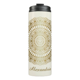 Bouteilles Isothermes Elégant or sur crème Lotus Henna Mandala