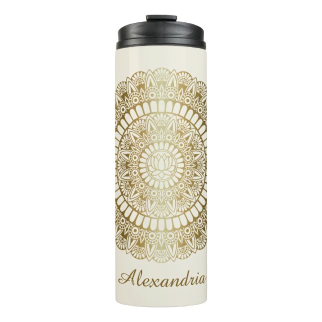 Bouteilles Isothermes Elégant or sur crème Lotus Henna Mandala (Devant)