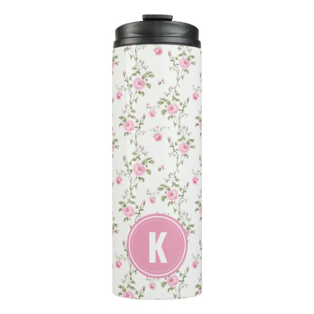 Bouteilles Isothermes Elegant Pink Roses Flowers Pattern Monogram (Devant)