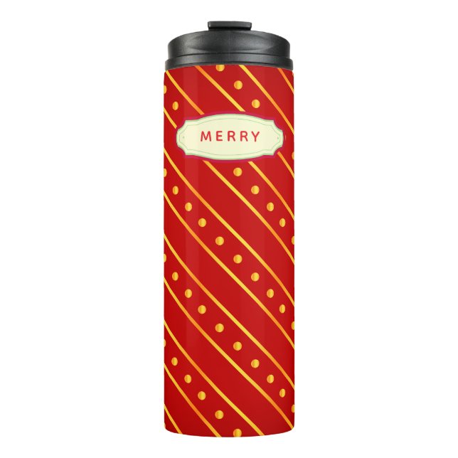 Bouteilles Isothermes Elegant Red and Gold Stripe & Dots Christmas (Devant)