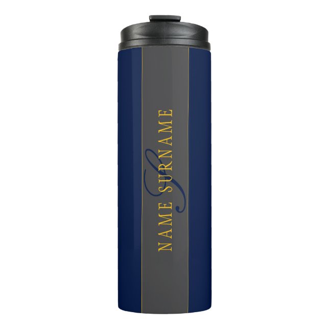 Bouteilles Isothermes Élégant Script Monogram Dark Navy Blue Grey & Gold (Devant)