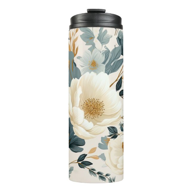 Bouteilles Isothermes Elégante aquarelle blanche et bleue Floral (Devant)