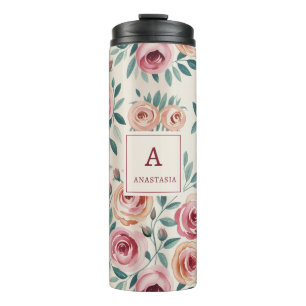 Bouteilles Isothermes Elégante aquarelle Joli monogramme floral