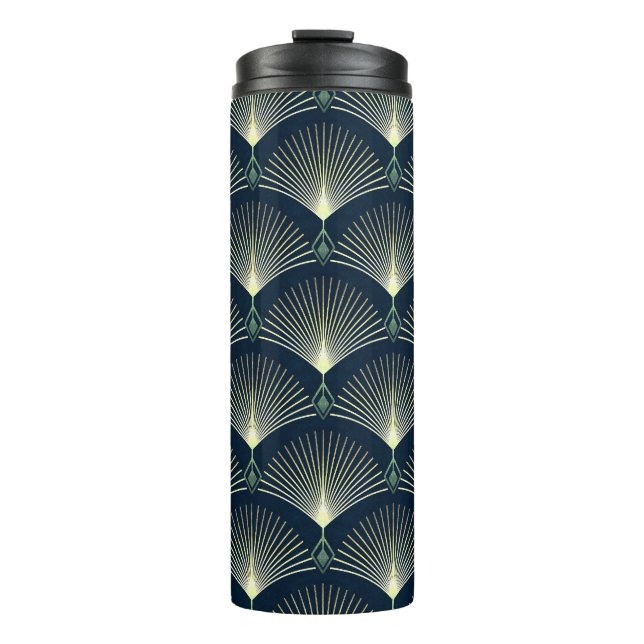 Bouteilles Isothermes Elégante Géométrie : Bleu Art Déco. (Devant)