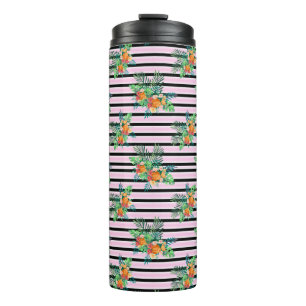 Bouteilles Isothermes Elégantes rayures florales - Fleur noire et rose