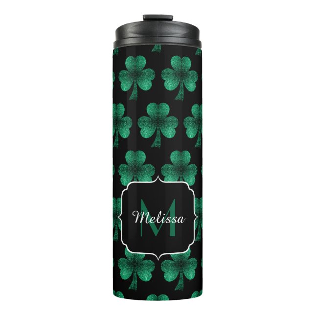 Bouteilles Isothermes Emerald Green Sparkle Shamrock noir Monogramme (Devant)