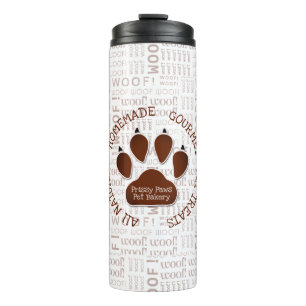 Bouteilles Isothermes Empreinte de patte Brown avec nom commercial Woof 