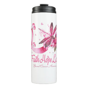 Bouteilles Isothermes Faith Hope Love Dragonfly Ribbon Cancer du sein