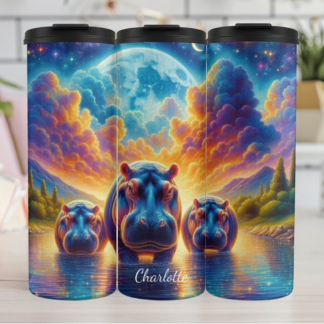 Bouteilles Isothermes Famille Hippo : Voyage d'eau lune cosmique (Créateur téléchargé)