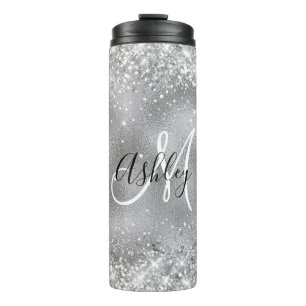 Bouteilles Isothermes Faux papier d'argent pailleté avec monogramme scin