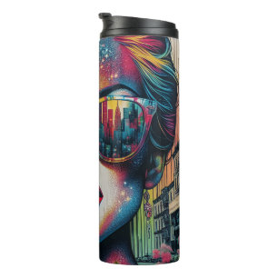 Bouteilles Isothermes Femme Abstraite avec Lunettes de Soleil Ai Art